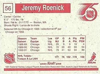 1991-92 Kraft #56 Jeremy Roenick Back
