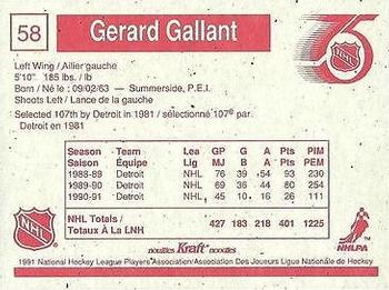 1991-92 Kraft #58 Gerard Gallant Back