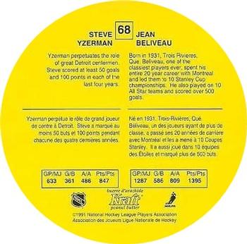 1991-92 Kraft #68 Steve Yzerman / Jean Beliveau Back