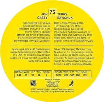 1991-92 Kraft #75 Jon Casey / Terry Sawchuk Back