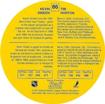 1991-92 Kraft #86 Kevin Dineen / Tim Horton Back