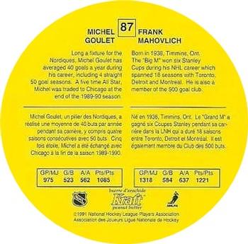 1991-92 Kraft #87 Michel Goulet / Frank Mahovlich Back