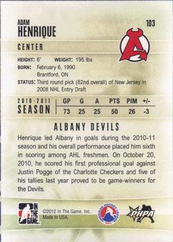 2011-12 In The Game Heroes and Prospects #103 Adam Henrique Back