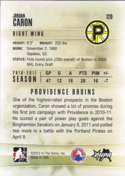 2011-12 In The Game Heroes and Prospects #120 Jordan Caron Back