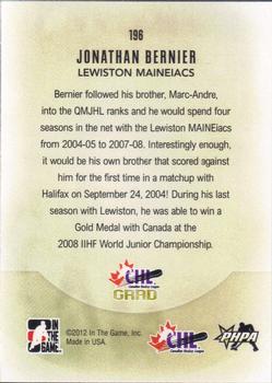 2011-12 In The Game Heroes and Prospects #196 Jonathan Bernier Back