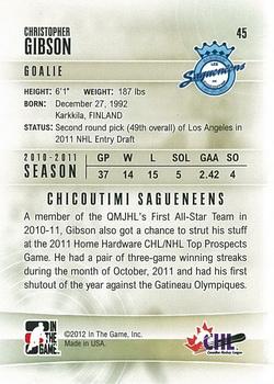 2011-12 In The Game Heroes and Prospects #45 Christopher Gibson Back