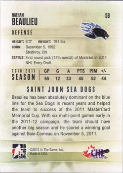 2011-12 In The Game Heroes and Prospects #56 Nathan Beaulieu Back