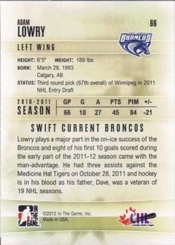 2011-12 In The Game Heroes and Prospects #66 Adam Lowry Back