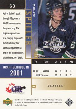 2000-01 Upper Deck CHL Prospects #63 Matthew Spiller Back