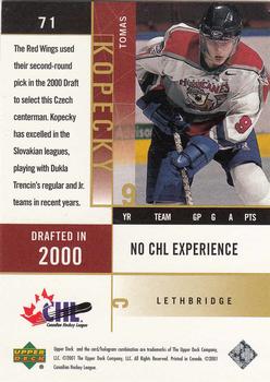 2000-01 Upper Deck CHL Prospects #71 Tomas Kopecky Back