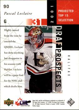 2000-01 Upper Deck CHL Prospects #90 Pascal Leclaire Back