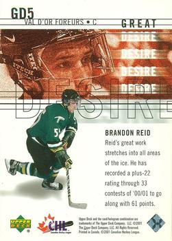 2000-01 Upper Deck CHL Prospects - Great Desire #GD5 Brandon Reid  Back
