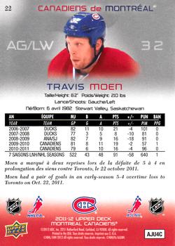 2011-12 Upper Deck McDonald's Montreal Canadiens #22 Travis Moen Back