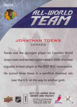 2011-12 Upper Deck - All-World Team #AW38 Jonathan Toews  Back