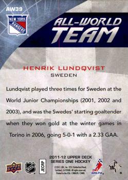 2011-12 Upper Deck - All-World Team #AW39 Henrik Lundqvist  Back
