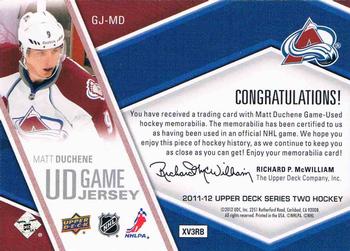 2011-12 Upper Deck - Game Jerseys #GJ-MD Matt Duchene  Back