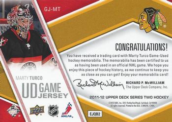 2011-12 Upper Deck - Game Jerseys #GJ-MT Marty Turco  Back