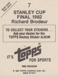 1982-83 Topps Stickers #7 Richard Brodeur Back
