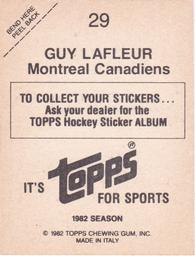 1982-83 Topps Stickers #29 Guy Lafleur Back
