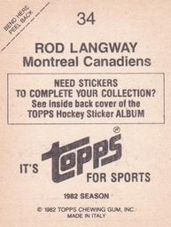 1982-83 Topps Stickers #34 Rod Langway Back