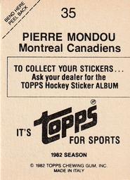 1982-83 Topps Stickers #35 Pierre Mondou Back