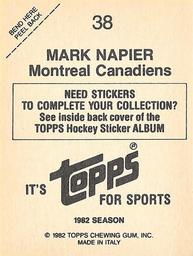 1982-83 Topps Stickers #38 Mark Napier Back