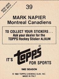1982-83 Topps Stickers #39 Mark Napier Back