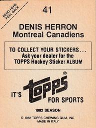 1982-83 Topps Stickers #41 Denis Herron Back