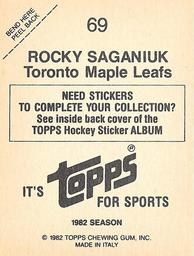 1982-83 Topps Stickers #69 Rocky Saganiuk Back