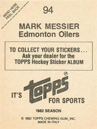 1982-83 Topps Stickers #94 Mark Messier Back