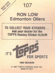 1982-83 Topps Stickers #107 Ron Low Back