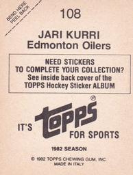 1982-83 Topps Stickers #108 Jari Kurri Back