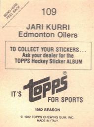 1982-83 Topps Stickers #109 Jari Kurri Back