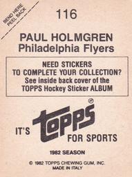 1982-83 Topps Stickers #116 Paul Holmgren Back
