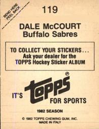 1982-83 Topps Stickers #119 Dale McCourt Back
