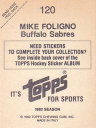 1982-83 Topps Stickers #120 Mike Foligno Back