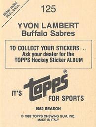 1982-83 Topps Stickers #125 Yvon Lambert Back
