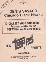 1982-83 Topps Stickers #171 Denis Savard Back