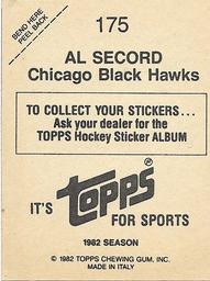 1982-83 Topps Stickers #175 Al Secord Back