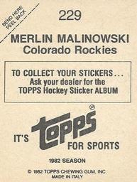 1982-83 Topps Stickers #229 Merlin Malinowski Back