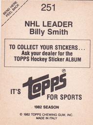 1982-83 Topps Stickers #251 Billy Smith Back