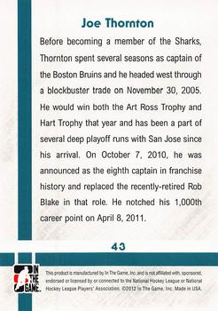 2011-12 In The Game Captain-C #43 Joe Thornton Back