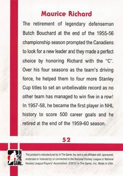 2011-12 In The Game Captain-C #52 Maurice Richard Back
