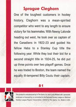 2011-12 In The Game Captain-C #81 Sprague Cleghorn Back