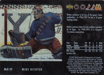 1997-98 Upper Deck Ice McDonald's #McD 29 Mike Richter Back