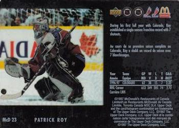 1997-98 Upper Deck Ice McDonald's #McD 23 Patrick Roy Back