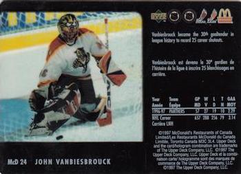 1997-98 Upper Deck Ice McDonald's #McD 24 John Vanbiesbrouck Back