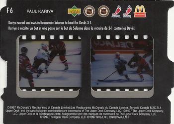 1997-98 Upper Deck Ice McDonald's - Game Film #F6 Paul Kariya  Back