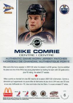 2002-03 Pacific Prism Platinum McDonald's - Jersey Patches Gold #6 Mike Comrie Back
