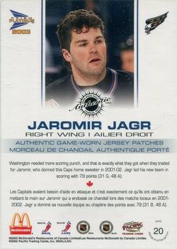 2002-03 Pacific Prism Platinum McDonald's - Jersey Patches Gold #20 Jaromir Jagr Back